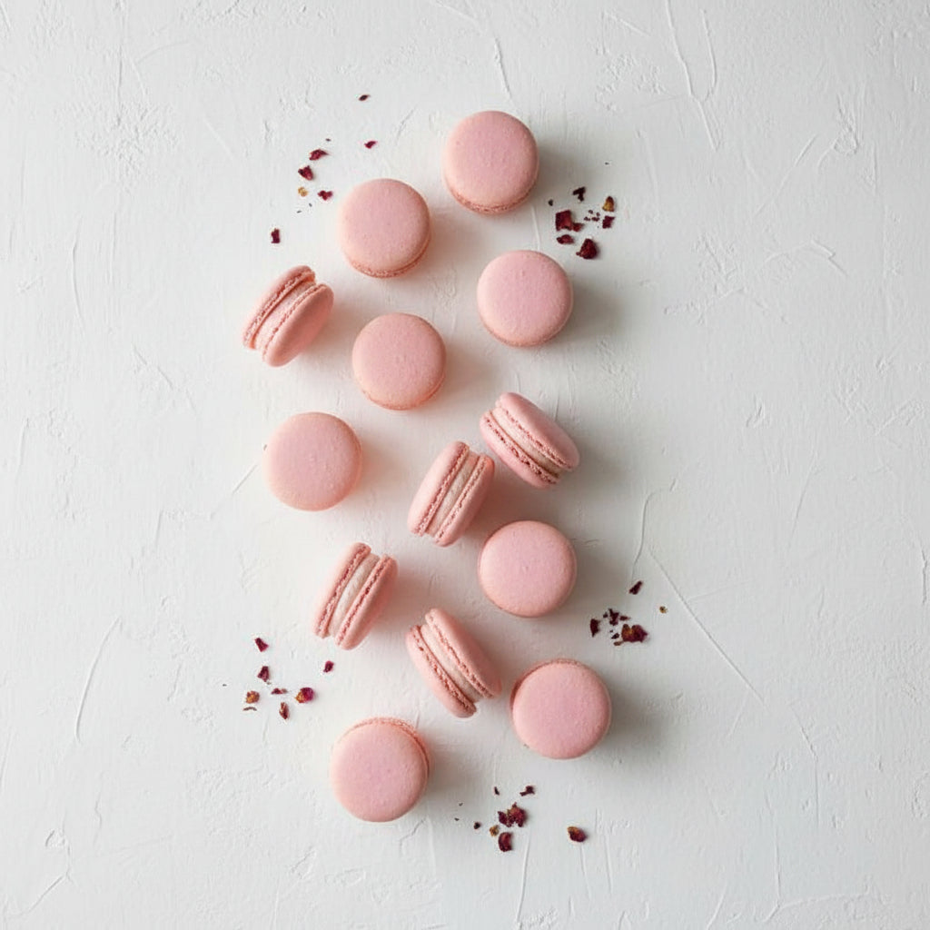 Rosewater macarons with rose petals