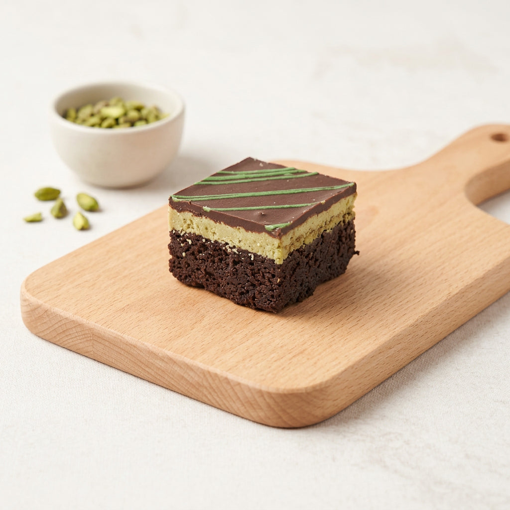 Dubai chocolate brownie with pistachio bowl