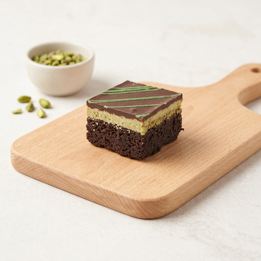Dubai chocolate brownie with pistachio bowl
