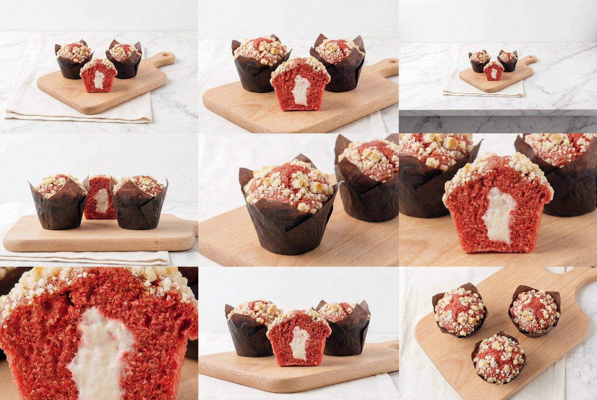 Red Velvet Crumble Cream Cheese Muffin in 9 angles