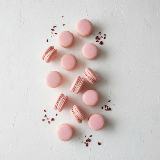 Rosewater macarons with rose petals